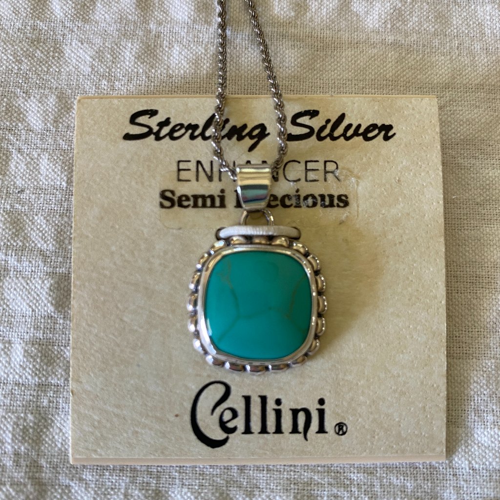 Cellini Sterling Silver And Turquoise Necklace - New Original Card Nwt